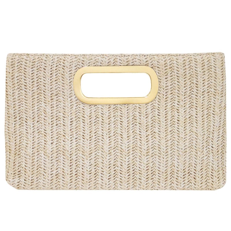 JNB Top Handle Straw Clutch (Ivory) Large - Image 1